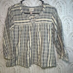 KNOX ROSE Womens Striped V Neck 3/4 Sleeve Tunic Top Size S bohemian cute chic
